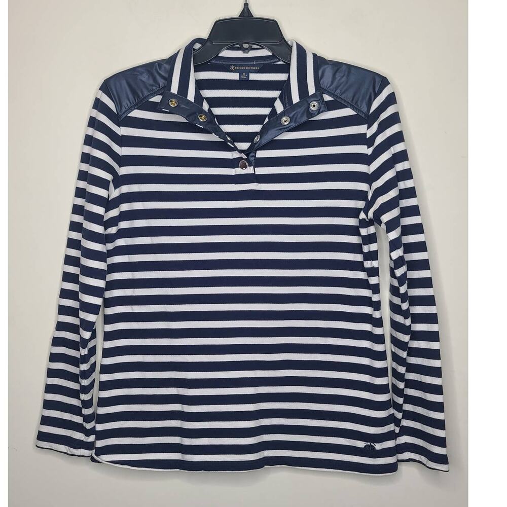 Brooks Brothers blue white striped 1/4 zip pullover long sleeve shirt - medium